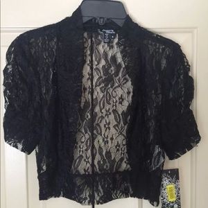 Girls Sequin Heart Sz M Black Lace Shrug/ Jacket
